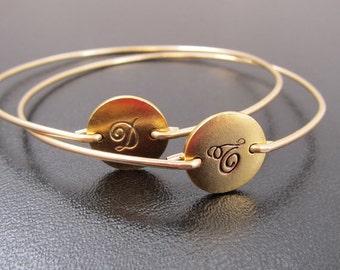 Cursive Initial Bracelet, Gold, Personalized Bracelet for Women, Custom Hand Stamped Bracelet Bangle, Hand Stamped Jewelry, Custom Jewelry