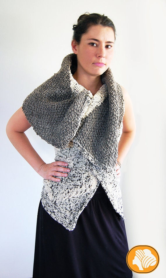 Natural woolen flecked wrap vest ready to ship