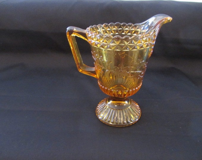 Amber Glass Footed Creamer Floral Pattern, Serving Creamer Amber Glass, Footed Creamer Serving Pitcher, Glass Creamer, Depression Glass