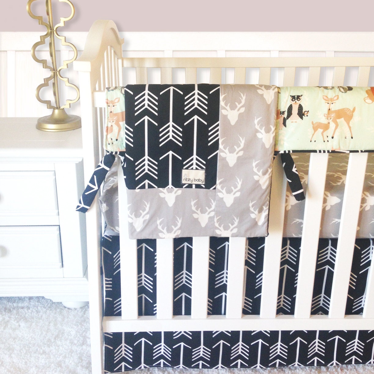 Forest Animals Baby Bedding Grey Deer Baby Bedding Black