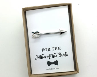 Father of the Bride Gift, Father of the groom, for the groom, for the best man Groomsmen, Arrow tie bar silver or gold arrow tie clip