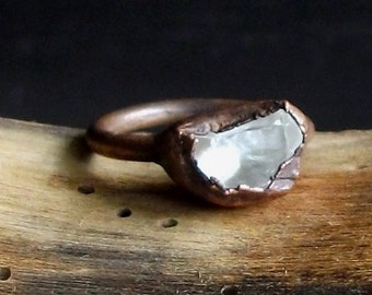 Raw Crystal Quartz Copper Ring Gemstone Size 6 Artisan Jewelry Handmade