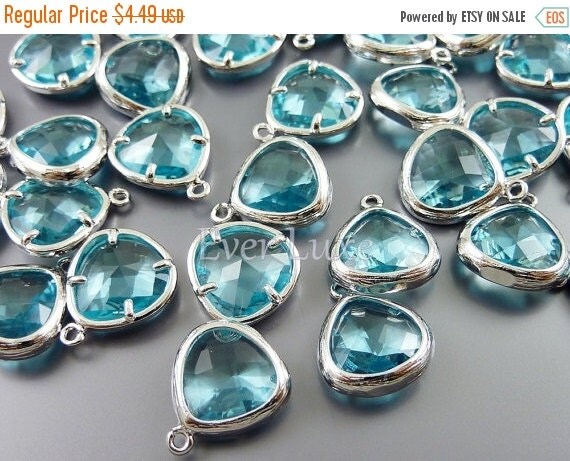 15% SALE 2 Aqua blue 11mm abstract triangle glass by GoldSwan