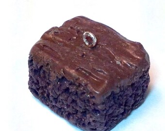 Chocolate Brownie - Polymer Clay Realistic Fake Food Charm - Faux Cake Dessert Jewelry - Key Chain - Backpack - Necklace - Party Favors