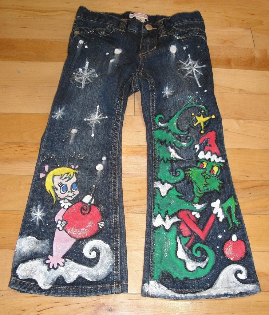 Custom Painted Betty Lou Who Whoville and Grinch Jeans for