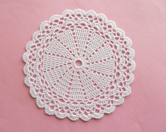 Crochet Doily White Cotton Lace with Scaloped Edge Heirloom Quality