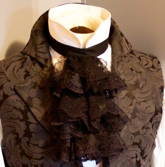 Items similar to Victorian Jabot cravat tie necktie BLACK Lace 3 ruff