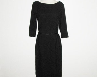 vintage 1950s dress / 50s black dress / Black Double Skirt