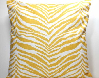 16 Inch OR 18 Inch Decorative Throw Pillow Cover - Yellow and White Zebra - Invisible Zipper Closure - Fabric on Both Sides