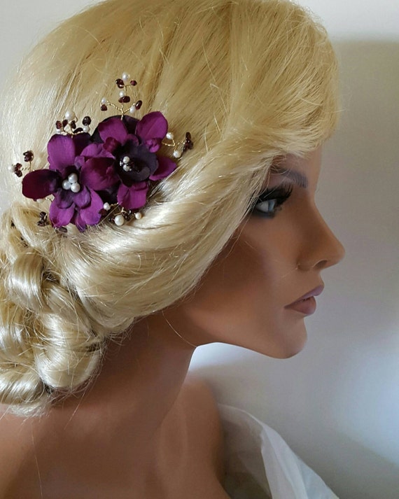 Deep violet Bridal Hair Comb Wedding Comb by kathyjohnson3 on Etsy
