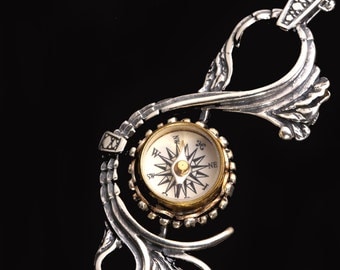 Sterling Compass Necklace Sterling Silver Compass Working Compass