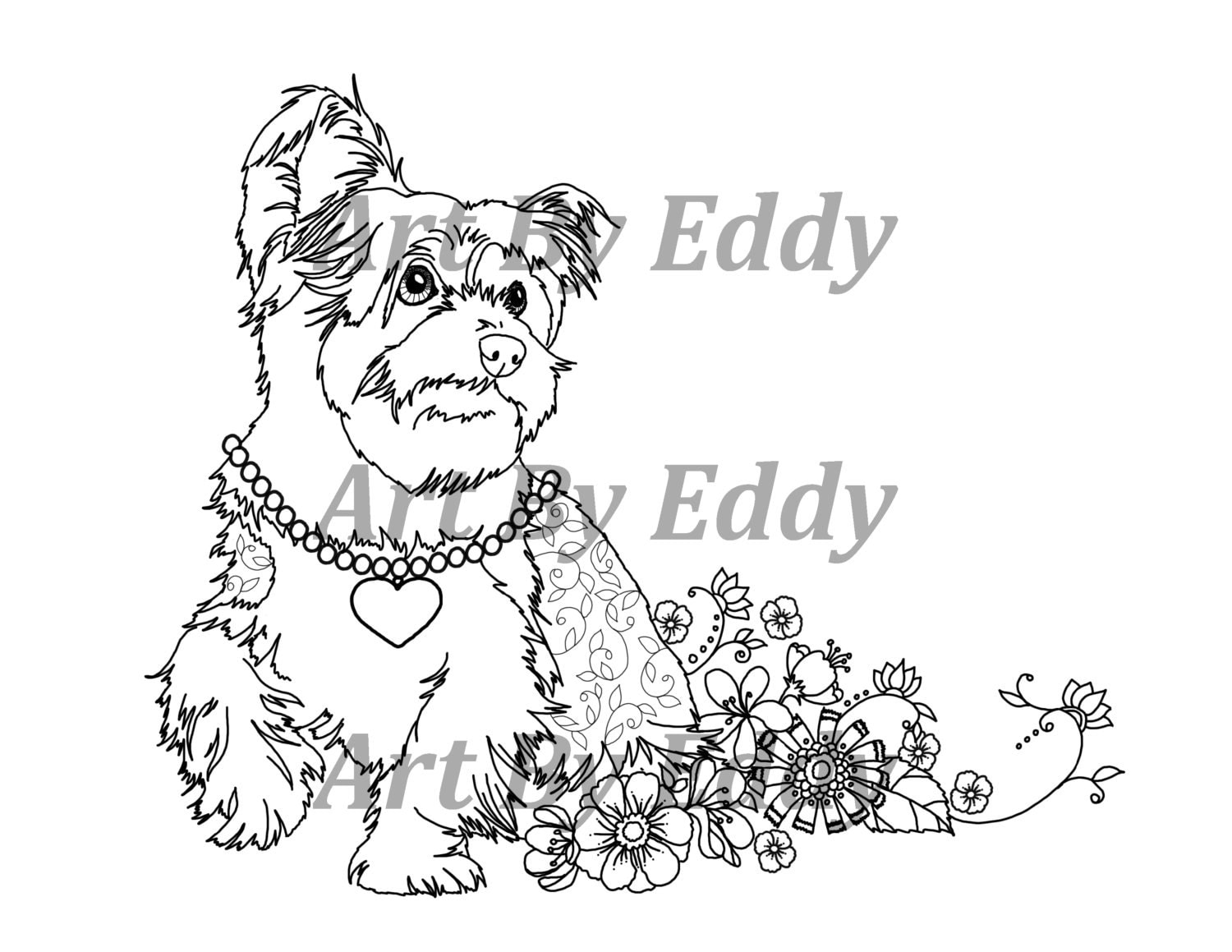 Art of Yorkie Single Coloring Page