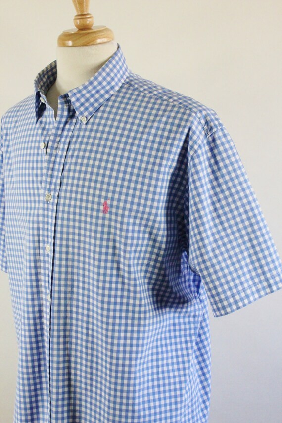 Ralph Lauren Shirt. Blue Gingham Shirt. Casual Dress Shirt.