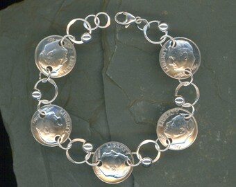 50th Birthday Gifts. 1967 Dime Coin Beaded Silver Bracelet 50th Birthday Gift Jewelry 1967 50th Anniversary Gift Women