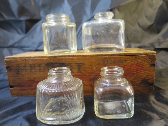 4 Vintage Glass Ink Bottles Old Ink Bottles Group Clear Glass