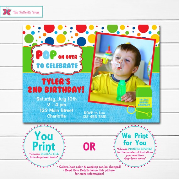 Bubbles Birthday Party Invitation blowing bubbles party