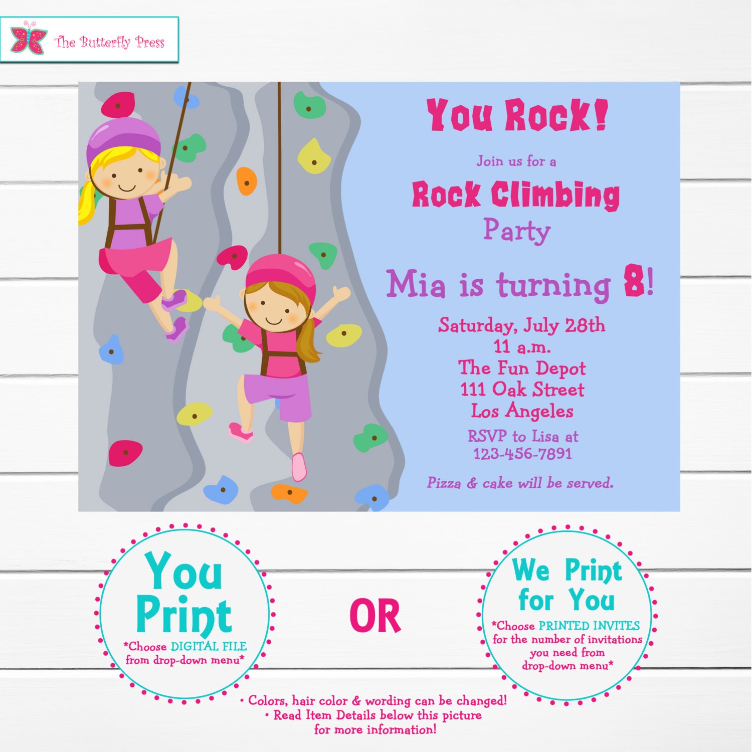 Rock Climbing Birthday party Invitation girls rock