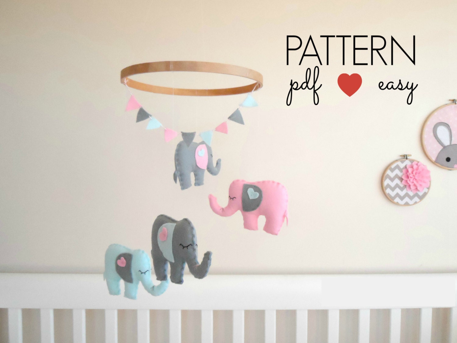 Elephant Pattern DIY Baby Mobile Felt Elephant by MaisieMooNZ