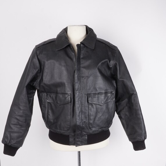 Black Leather Bomber Jacket 90s Vintage Men's Cropped