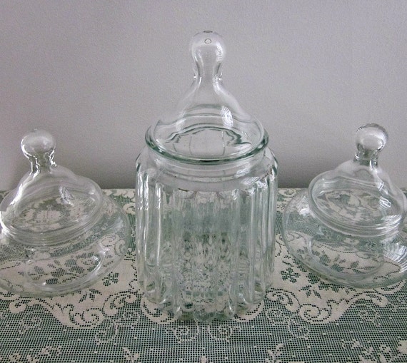 Vintage Clear Ribbed Glass Vanity Jar Apothecary Jar Bath