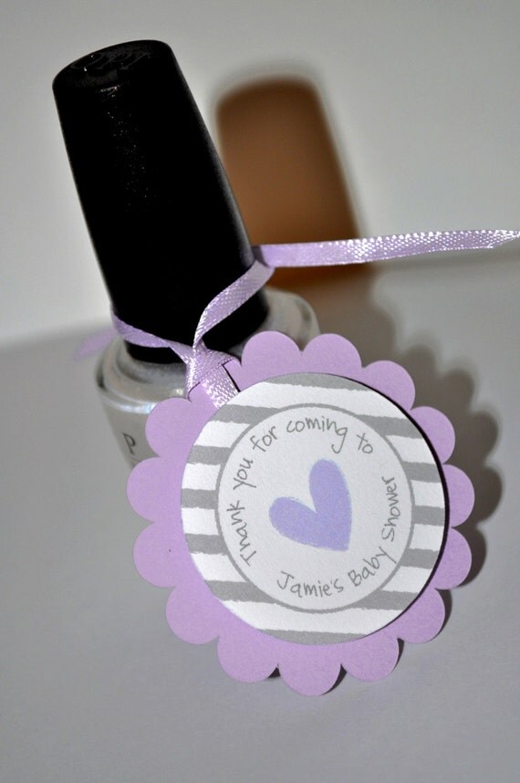Girls Baby Shower Favor Tags - Purple and Gray - Thank You Tags - Baby Shower, Bridal Shower - Heart and Stripe - Set of 12 Il_570xn