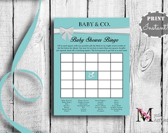 Baby & Co Bingo game, baby shower games, fun baby shower game, printable baby shower game, baby Shower bingo, tiffanys