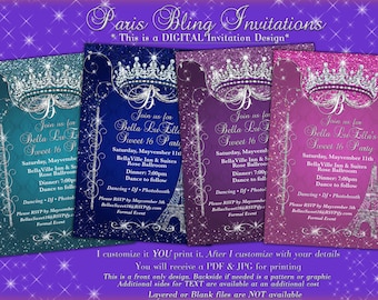 Paris Bling Invitation, Sweet 16 Invitation, Quinceanera, Paris Party Invitations