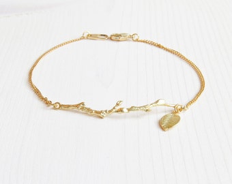 Gold Branch Bracelet | Personalized Leaf Bracelet | Boho Bracelet | Gold Layering Bracelet | Rustic Jewelry | Fall Jewelry
