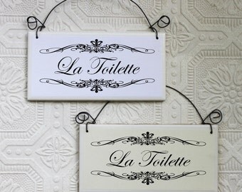 La Toilette French Bathroom Sign Decoupaged on Tile