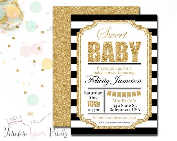 Baby Shower Invitation Boy, Black and Gold Baby Shower Invitation, Glitter Baby Shower Invitation, Printable Baby Shower Invitation Il_570xn