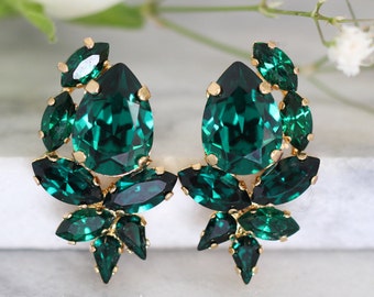 Emerald Earrings, Emerald Swarovski Cluster Earrings, Bridal Emerald Earrings, Bridesmaids Earrings, Emerald Crystal Earrings, Gift for her
