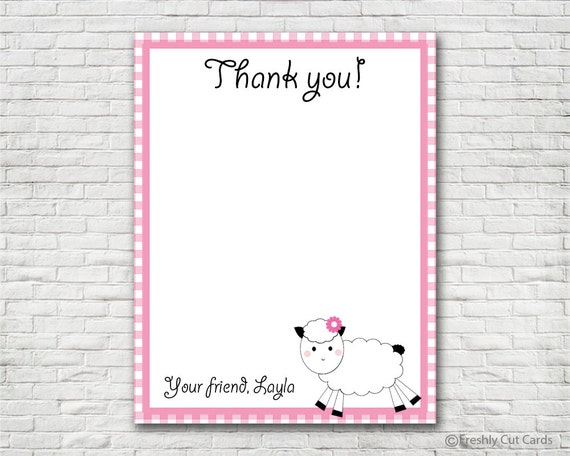 Pink Gingham Girl Farm Thank You Card Il_570xn