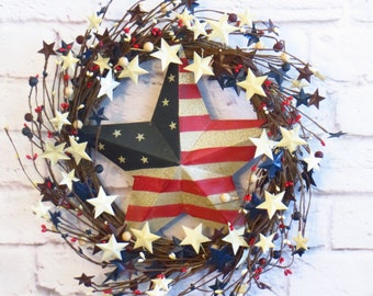 Patriotic Wreath, Americana Wreath, Americana, Decor, Memorial Day Wreath, Veterans Day Wreath, July 4th Wreath, Rustic Red White and Blue