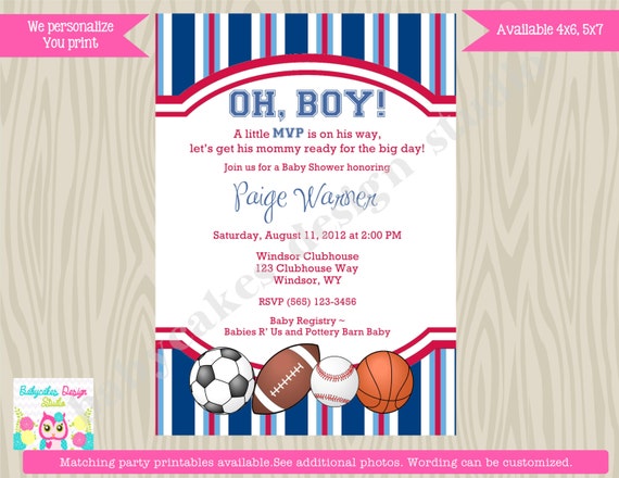 Sports Theme Baby Shower Invitation Invite Baby by jcbabycakes