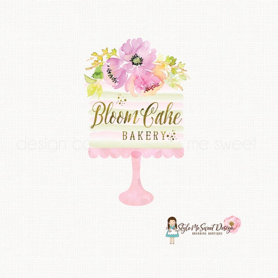 cake stand logo watercolor logo bakery logo by stylemesweetdesign