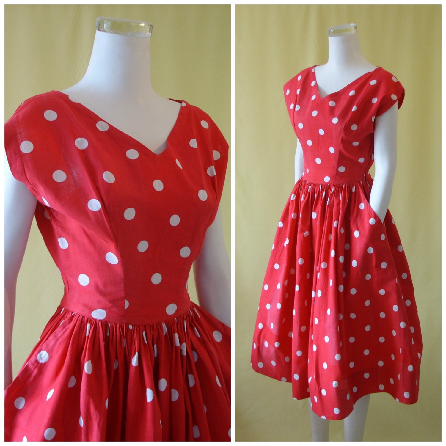 REDUCED Adorable 1950s Sun Dress / 50s Day Dress / Red with