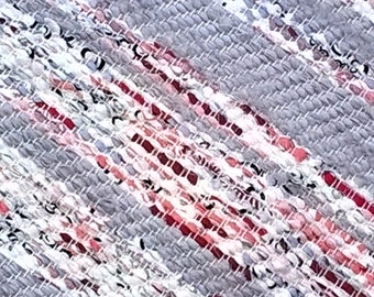 Handwoven , unused Cotton Fabric ribbons rag rug - 3.02' x 3.79' , grey, red, orange black stripes, ready for sale