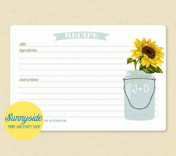 sunflower-mason-jar-recipe-card-personalized-recipe-cards
