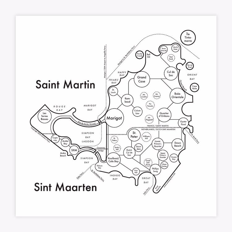 St. Martin/Sint Maarten Map Letterpress Print by archiespress