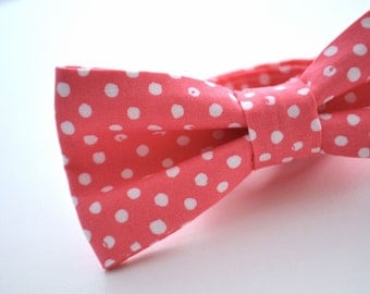 Coral Polka Dot Bow Tie, Pink Polka Dot Bow Tie, Mens Bow Tie, Watermelon Bow Tie, Wedding Bowties, Adjustable Bow Tie