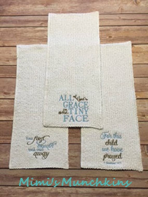 Burp Cloths Embroidered Sayings Set of 3 Blue Baby Gift