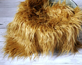 CLEARANCE- 18"x20" Caramel Faux Fur, Newborn Photo Prop, Fur rug, Basket Filler, Faux Fur Fabric, Mongolian Fur, Basket Stuffer, Backdrop