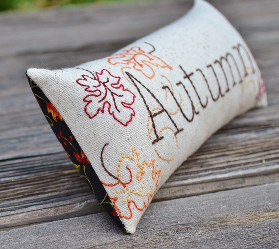 Autumn Hand Embroidered Decorative Pillow Fall Colors Accent