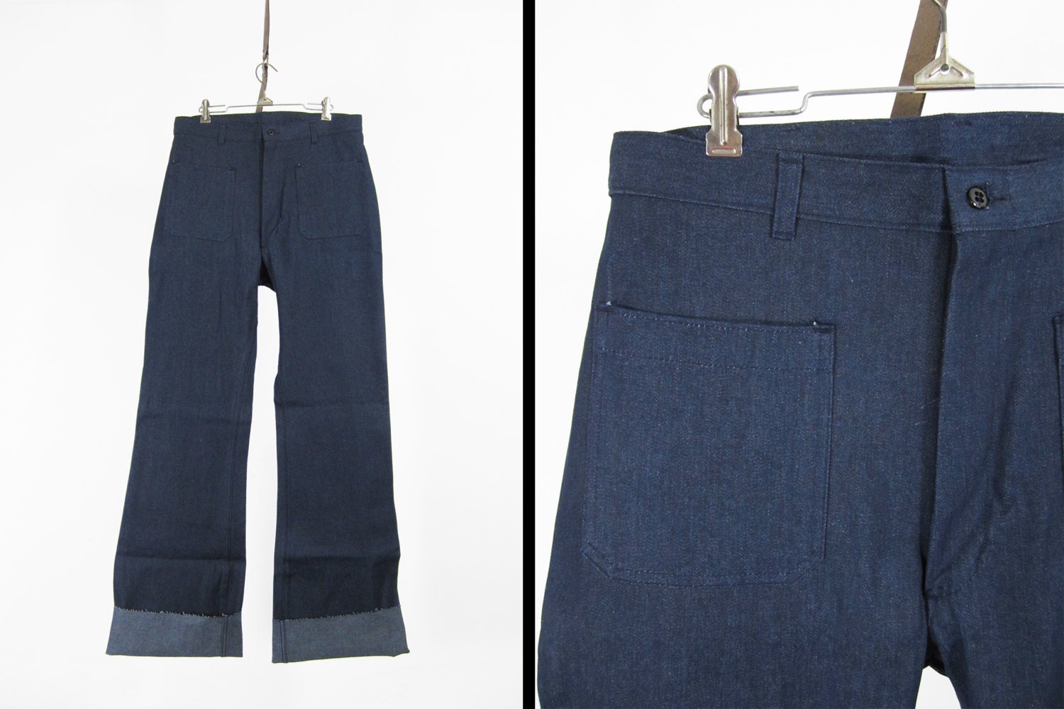 Vintage NOS Navy Denim Jeans Sailor Dungarees Deck Trousers