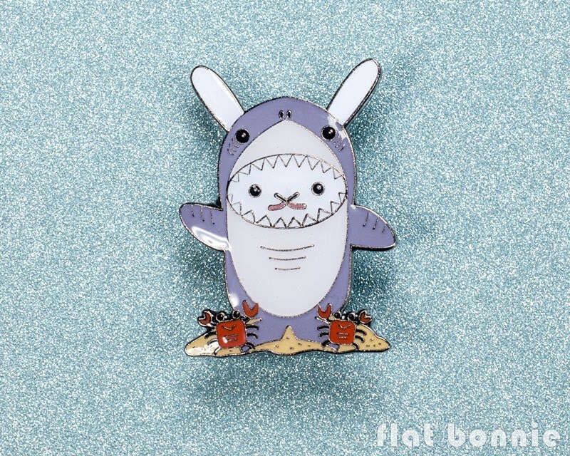 Bunny Shark Enamel Pin Cute Rabbit Jacket Pin Kawaii Shark