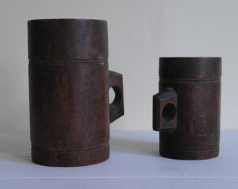 Corn Chandlers Pulse Measures, Two Wooden Tankards, Circa 1900