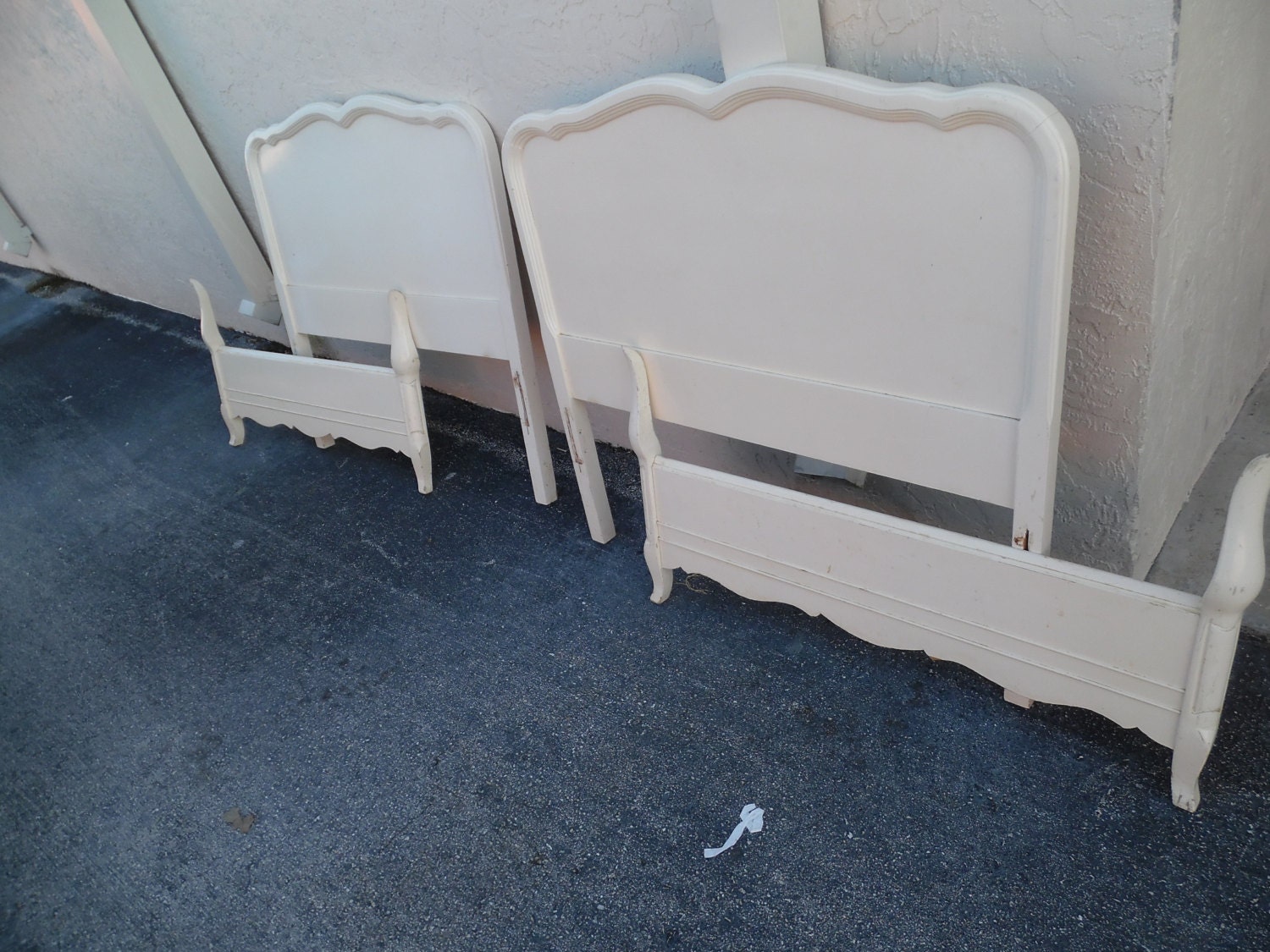 TWIN TWINS / Pair Of White Wood French Provincial Headboard And