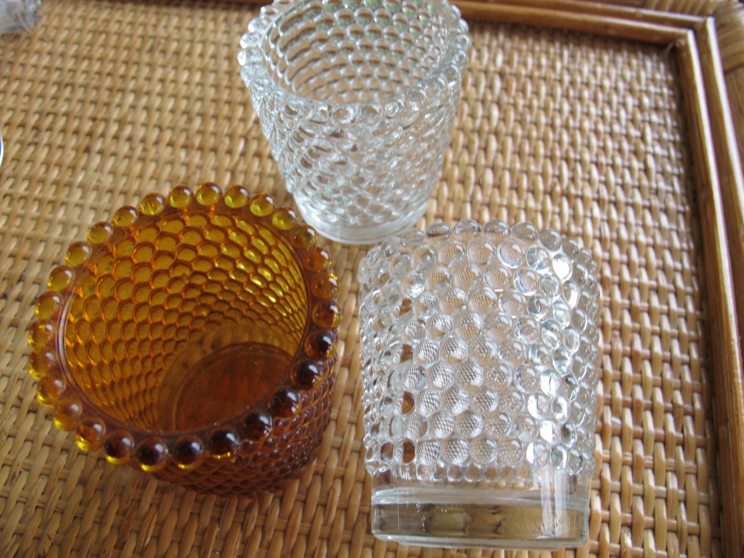 Vintage Hobnail Votive Candle Holders Set Of 3 Amber Glass