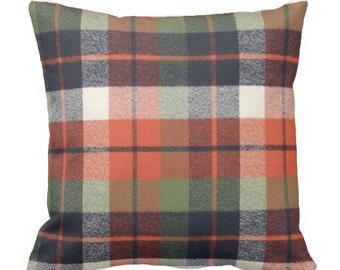 plaid pillows, flannel pillows, fall pillows, pillow covers, orange green pillow, couch pillows, christmas pillows, buffalo check pillow