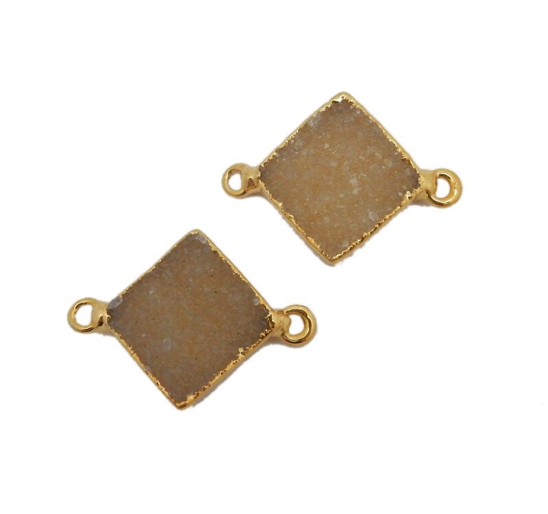 Druzy Diamond Shaped Double Bail Pendant with Electroplated 24k Gold